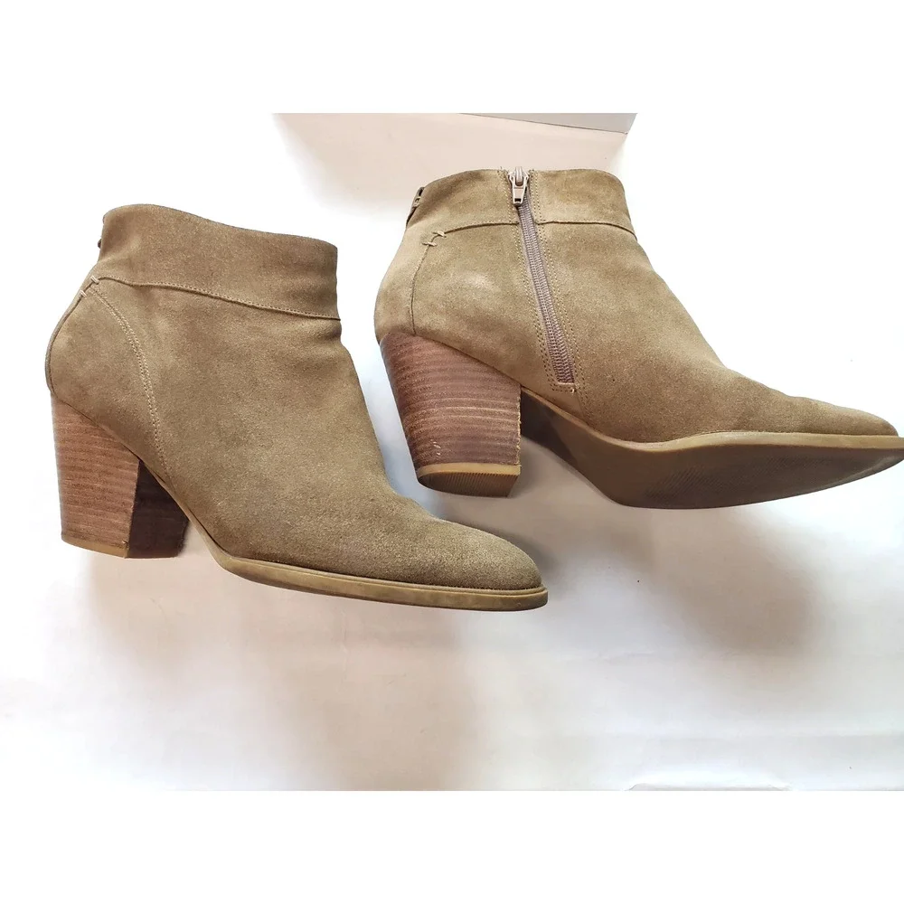 Steve Madden Ankle Boots Womens 11 Brown Faander Side Zip Block‎ Heels Suede